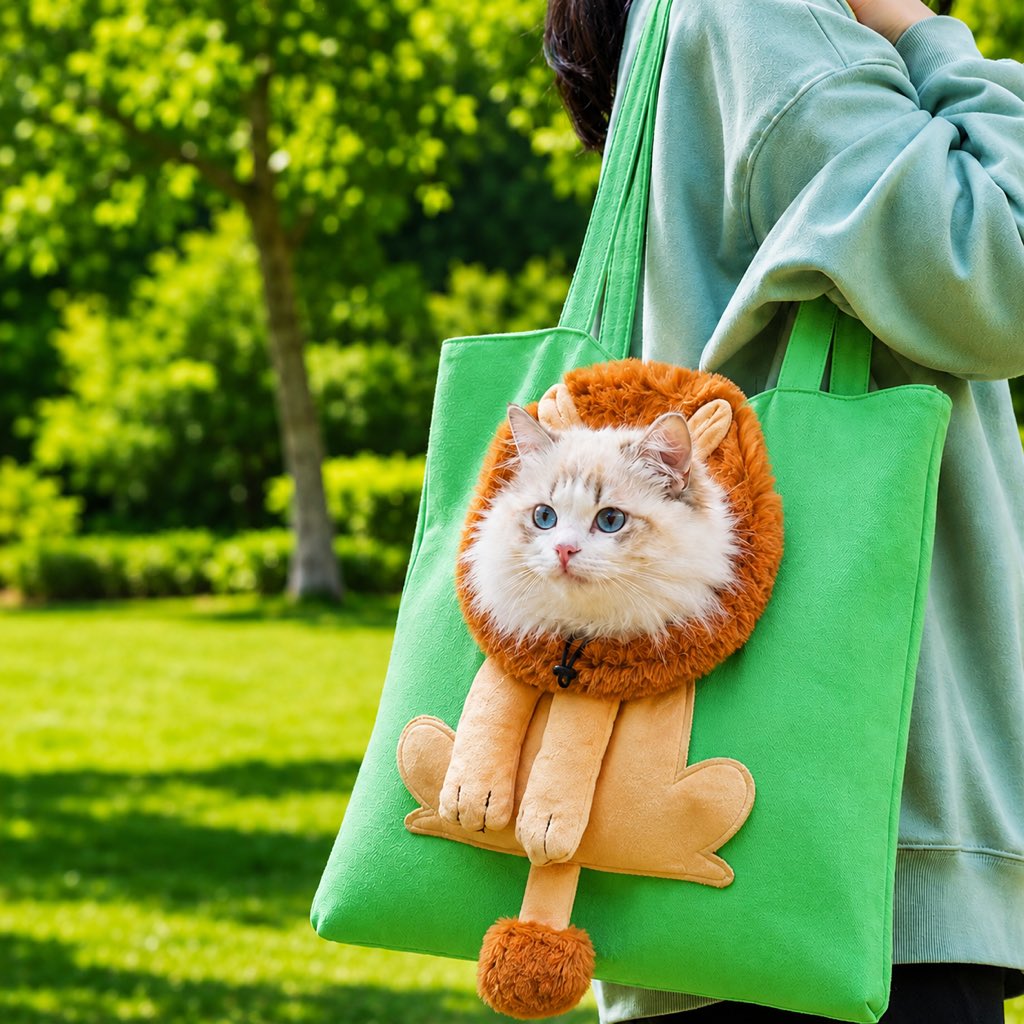 Bolso transportín para gatos con la cabeza al exterior para paseos y visitas al veterinario - Bolsa ligera de lona para 