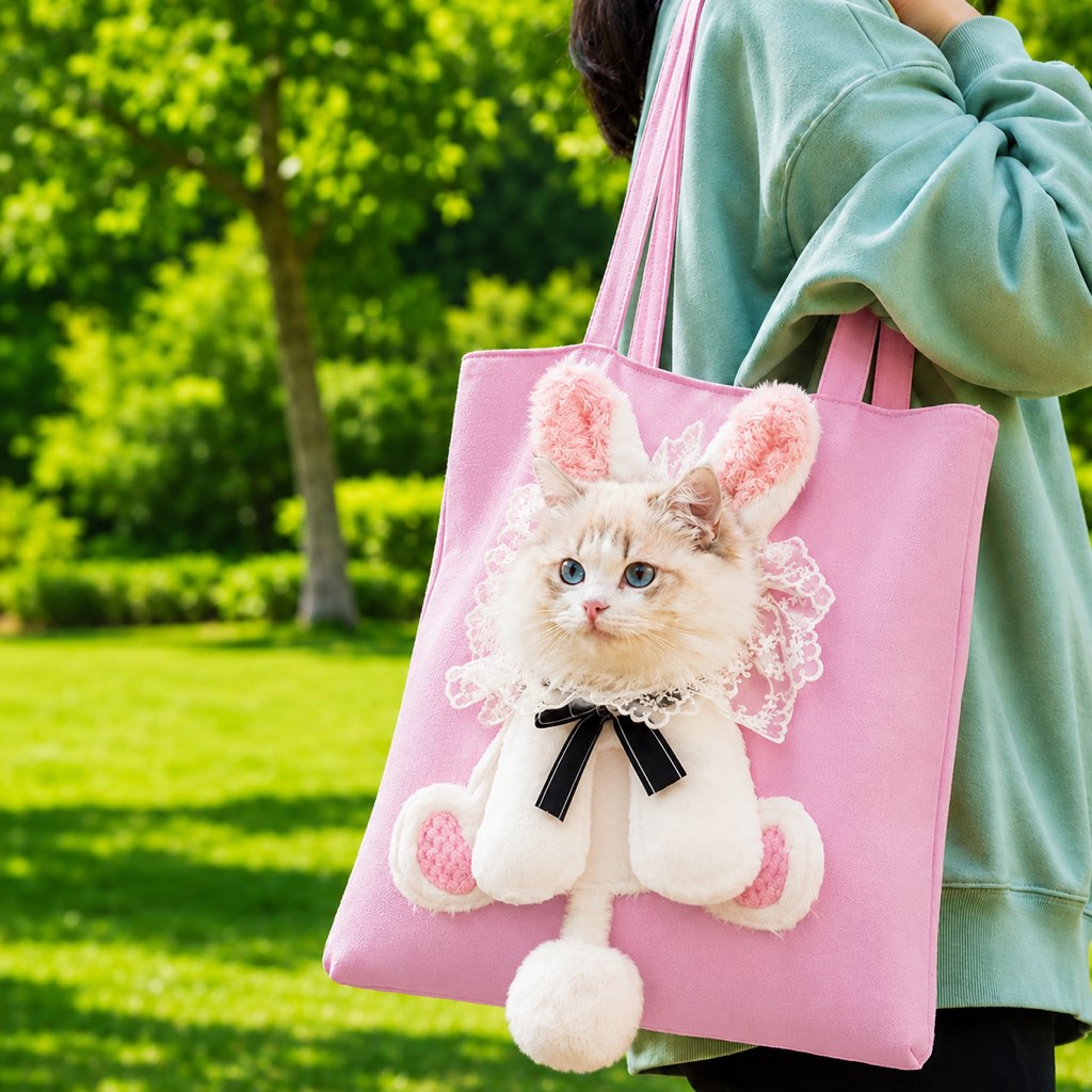Bolso transportín para gatos con la cabeza al exterior para paseos y visitas al veterinario - Bolsa ligera de lona para 