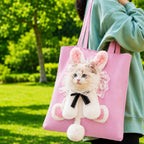 Bolso transportín para gatos con la cabeza al exterior para paseos y visitas al veterinario - Bolsa ligera de lona para 
