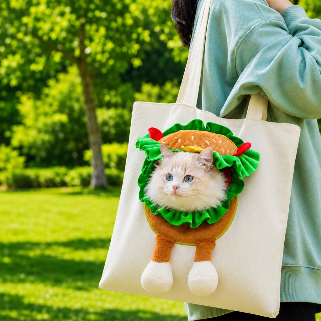 Bolso transportín para gatos con la cabeza al exterior para paseos y visitas al veterinario - Bolsa ligera de lona para 