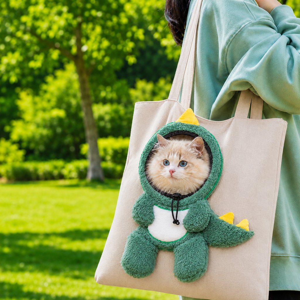 Bolso transportín para gatos con la cabeza al exterior para paseos y visitas al veterinario - Bolsa ligera de lona para 