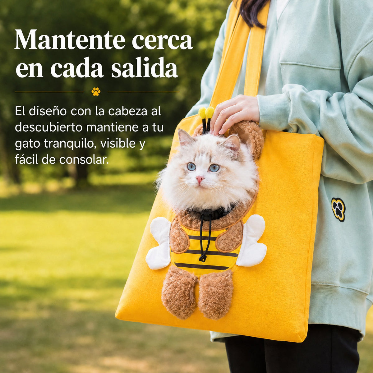 Bolso transportín para gatos con la cabeza al exterior para paseos y visitas al veterinario - Bolsa ligera de lona para 