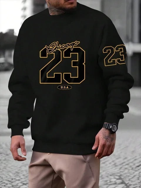 Sudadera cálida para hombre – Cuello redondo relajado, felpa, estilo casual