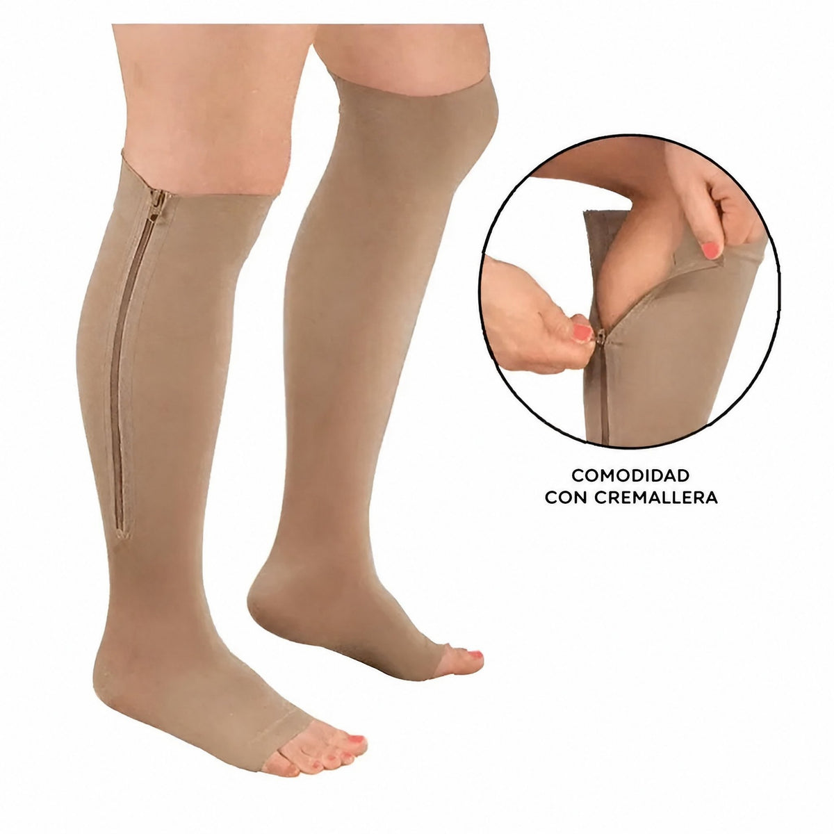 Calcetines de compresión con cremallera Medias de soporte 20-30 mmHg