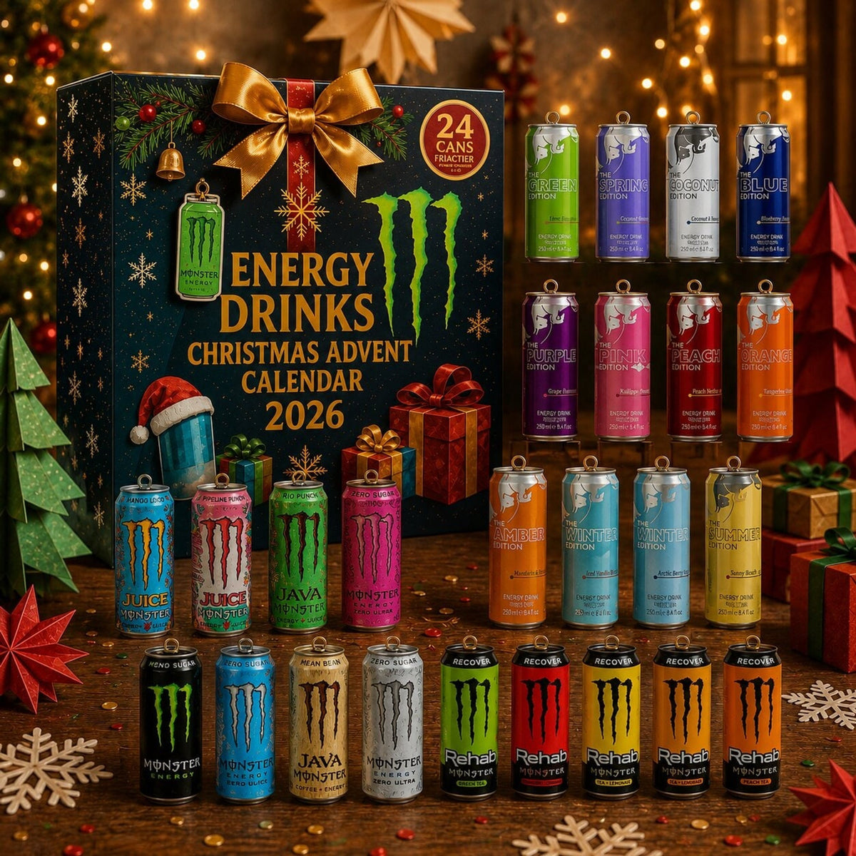 Calendario de Adviento Bebida Energética 24 Días Caja Cuenta Atrás de Navidad