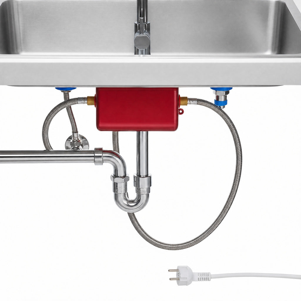 Calentador de agua instalado bajo el lavabo