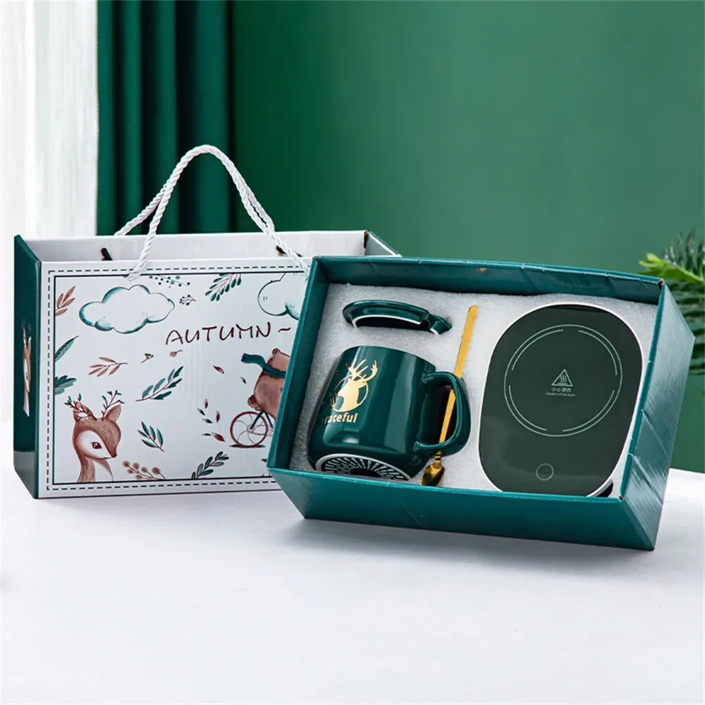 Calentador inteligente de taza de cerámica Posavasos calefactor Termostato eléctrico para calentar café Juego de taza pa