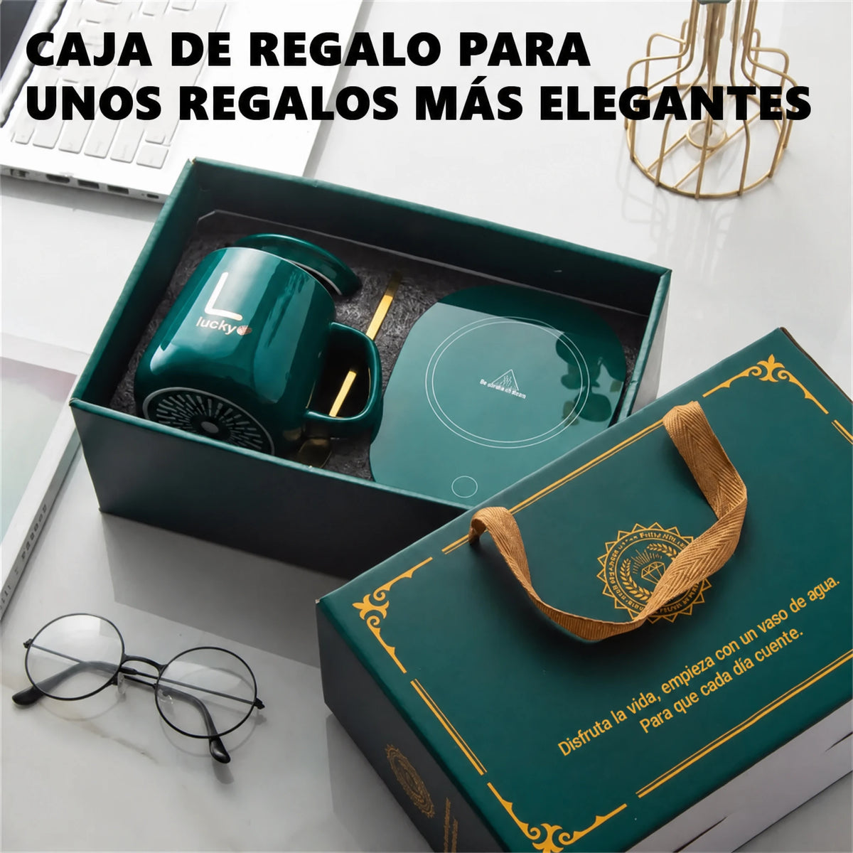 Calentador inteligente de taza de cerámica Posavasos calefactor Termostato eléctrico para calentar café Juego de taza pa