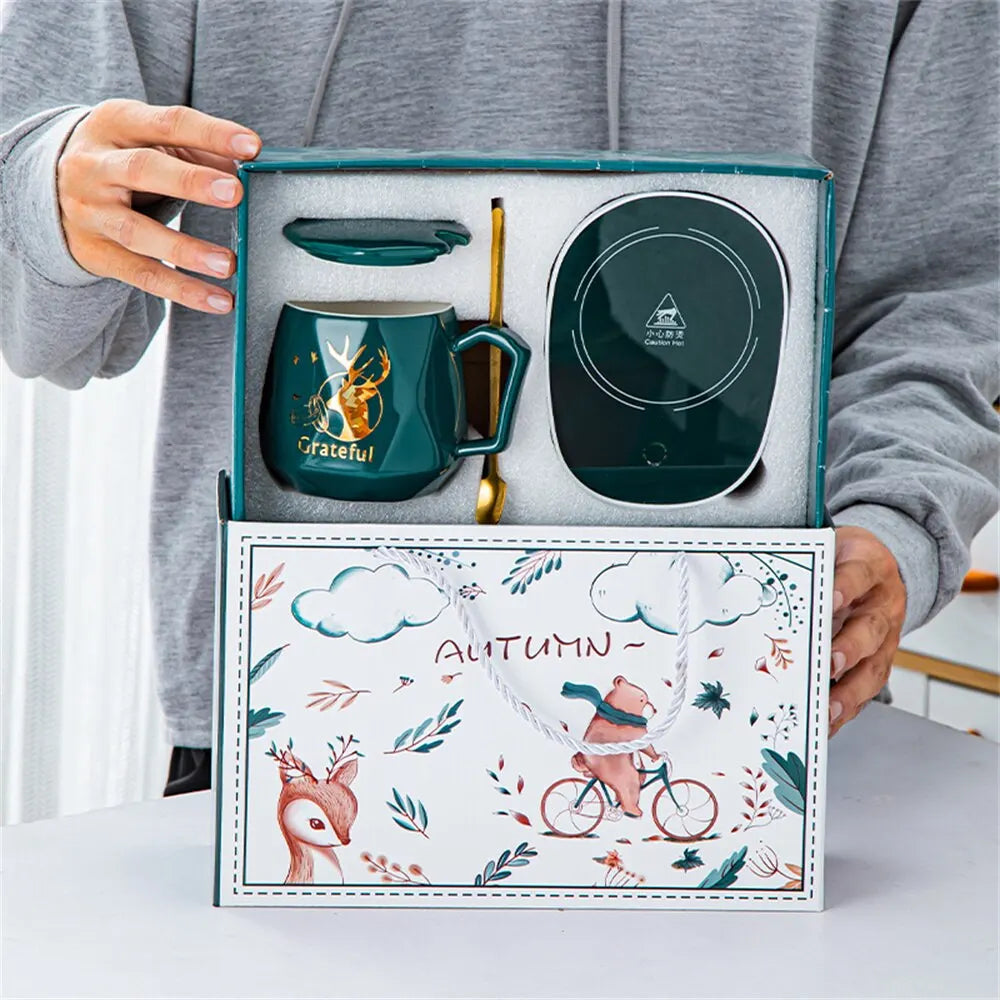 Calentador inteligente de taza de cerámica Posavasos calefactor Termostato eléctrico para calentar café Juego de taza pa