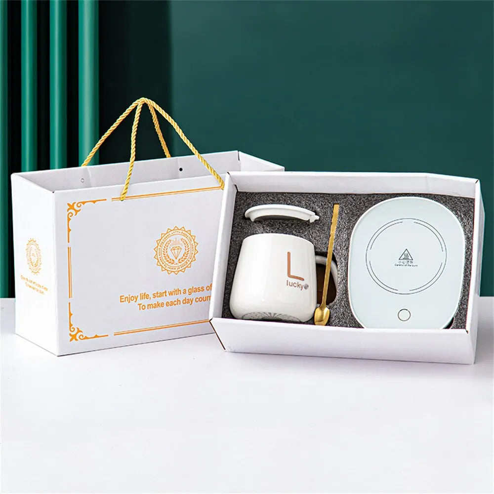 Calentador inteligente de taza de cerámica Posavasos calefactor Termostato eléctrico para calentar café Juego de taza pa