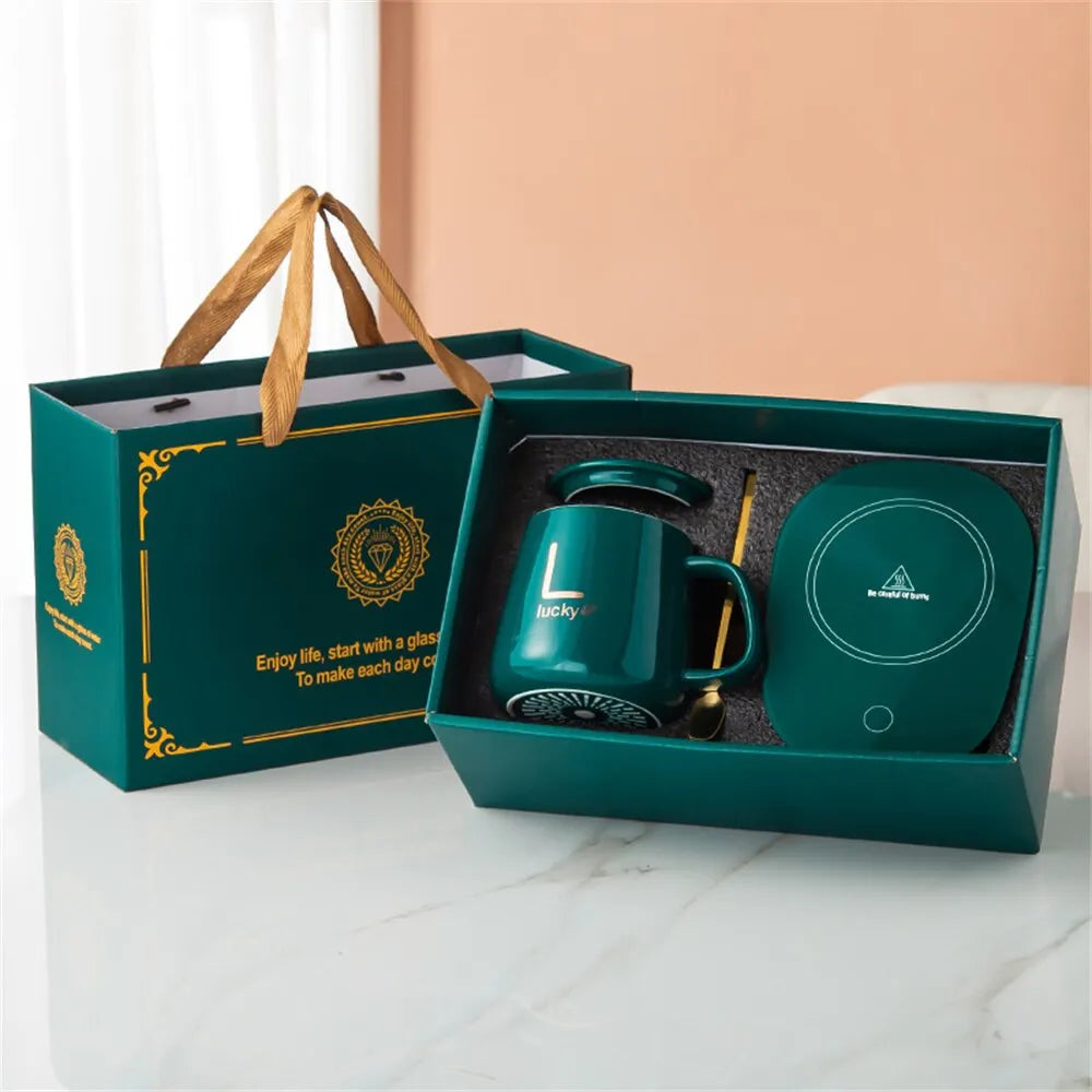 Calentador inteligente de taza de cerámica Posavasos calefactor Termostato eléctrico para calentar café Juego de taza pa