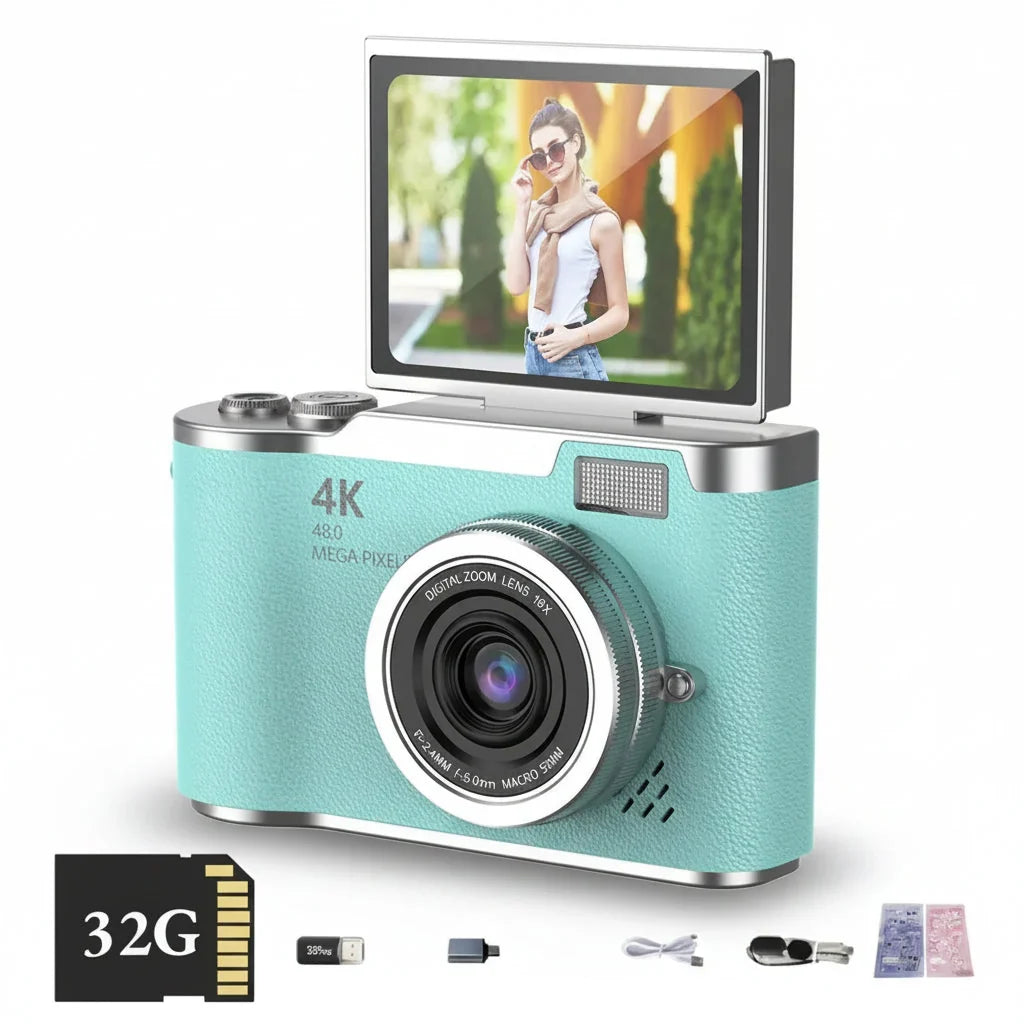 Cámara digital 4K con pantalla abatible 48 MP zoom 8X compacta para foto y vídeo