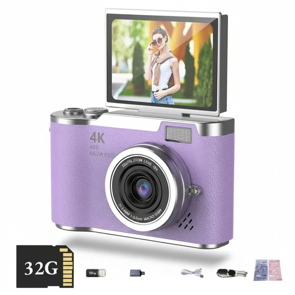Cámara digital 4K con pantalla abatible 48 MP zoom 8X compacta para foto y vídeo