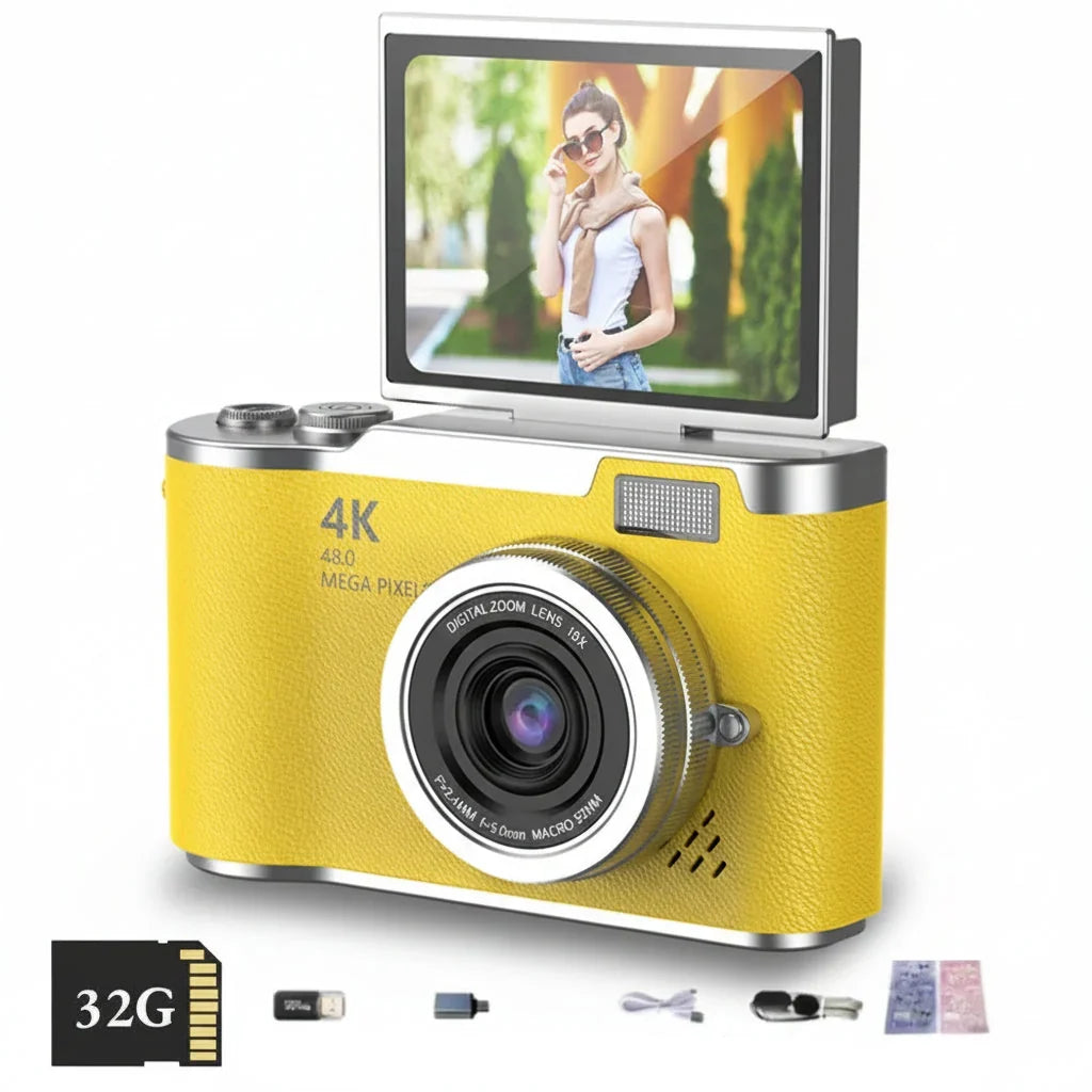 Cámara digital 4K con pantalla abatible 48 MP zoom 8X compacta para foto y vídeo