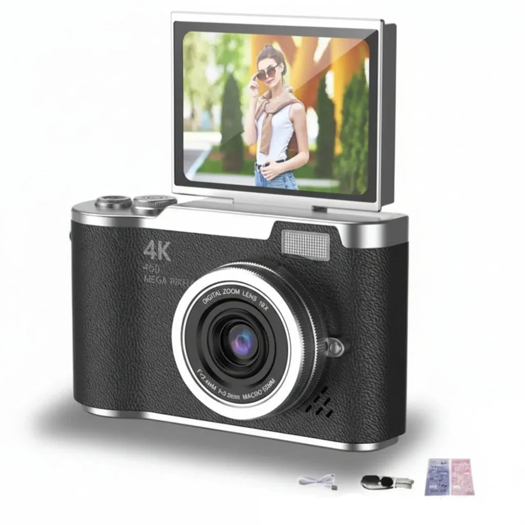 Cámara digital 4K con pantalla abatible 48 MP zoom 8X compacta para foto y vídeo