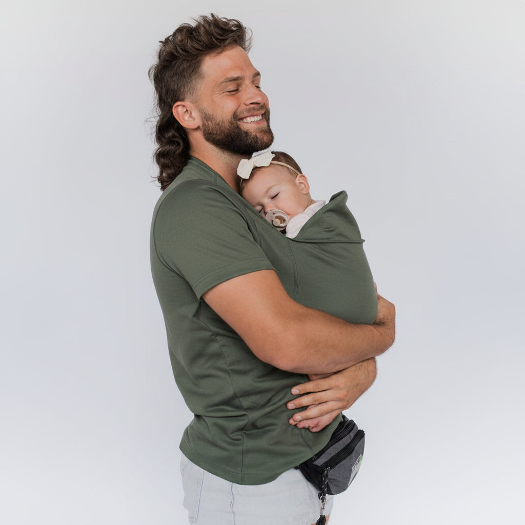 Camiseta de porteo con bolsa portabebés integrada y algodón elástico, lavable a máquina