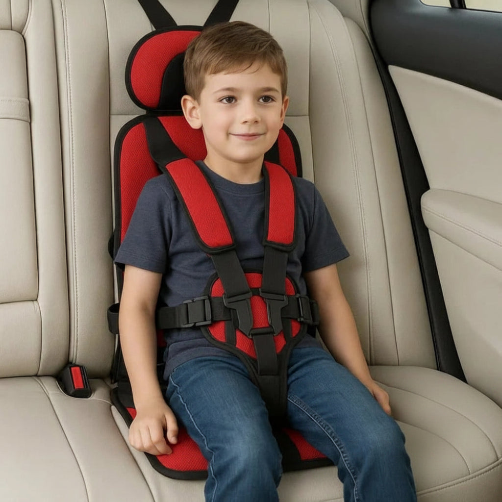 Silla de coche portátil con arnés de seguridad y elevador para niños