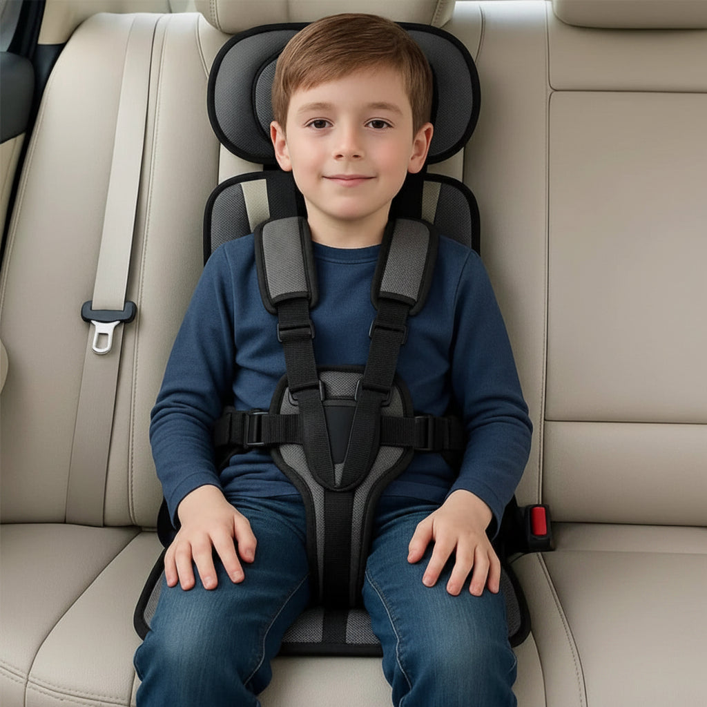 Silla de coche portátil con arnés de seguridad y elevador para niños