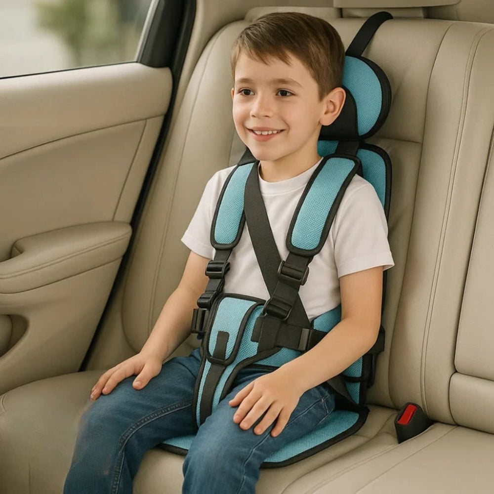 Silla de coche portátil con arnés de seguridad y elevador para niños