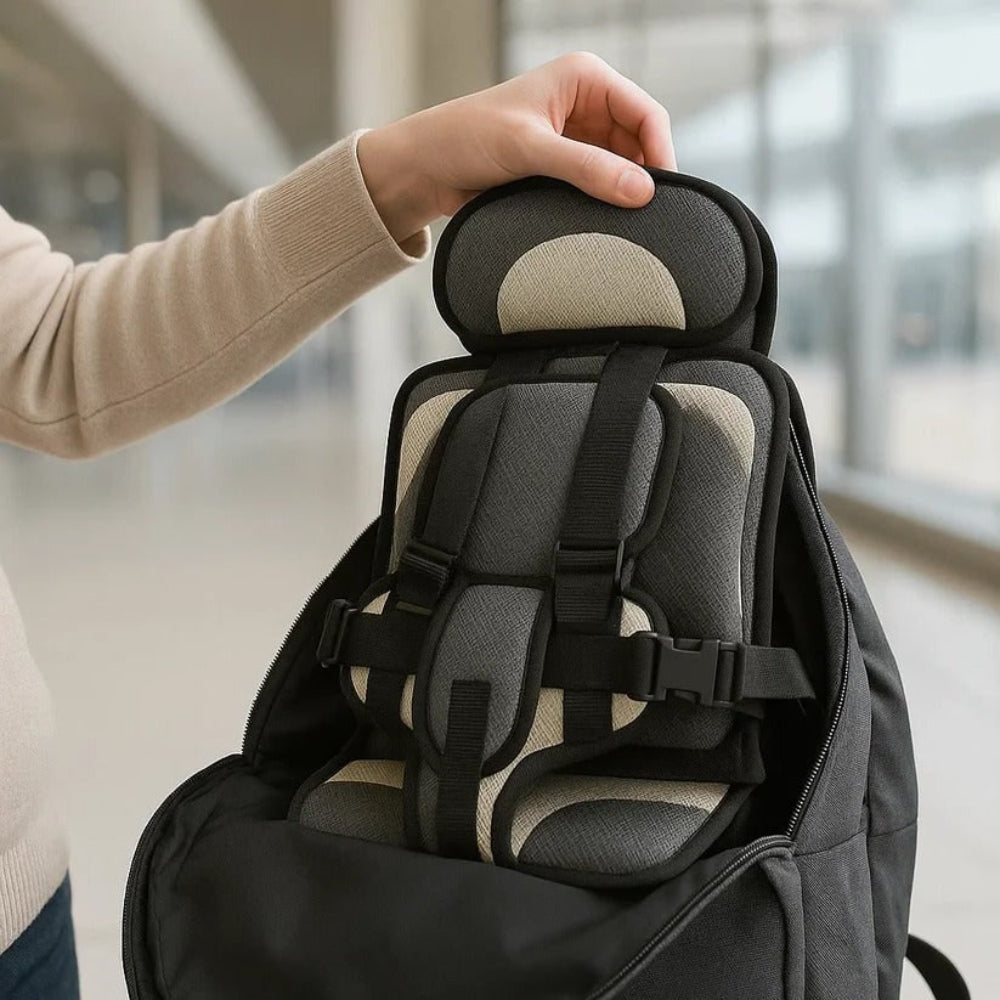 Silla de coche portátil con arnés de seguridad y elevador para niños
