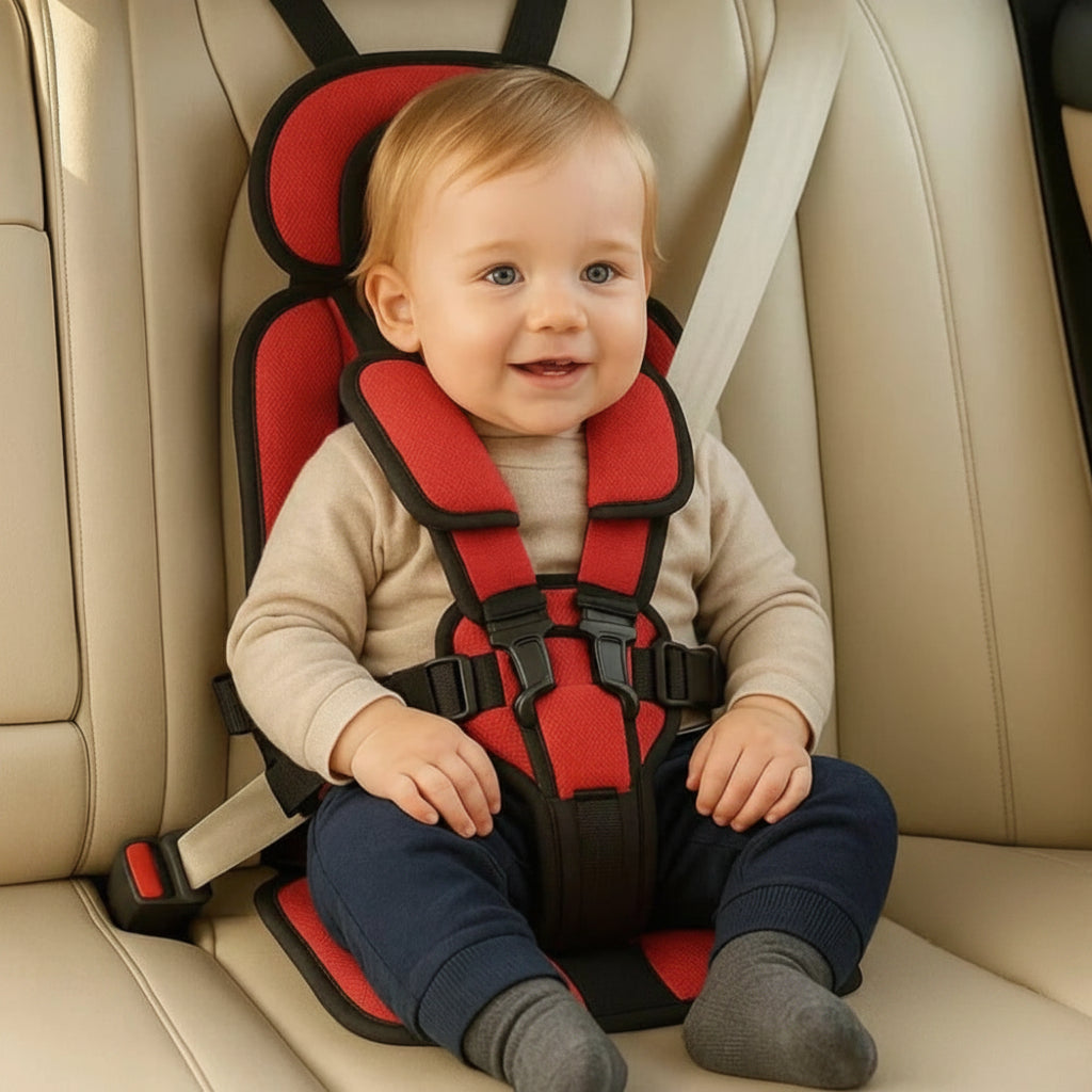 Silla de coche portátil con arnés de seguridad y elevador para niños
