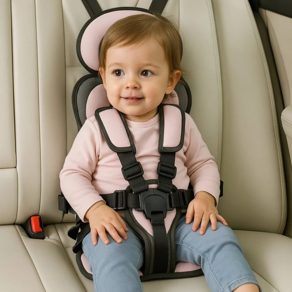 Silla de coche portátil con arnés de seguridad y elevador para niños