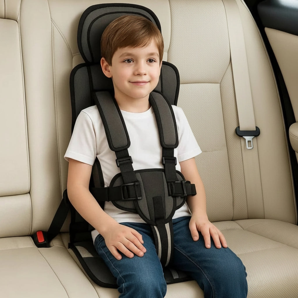 Silla de coche portátil con arnés de seguridad y elevador para niños