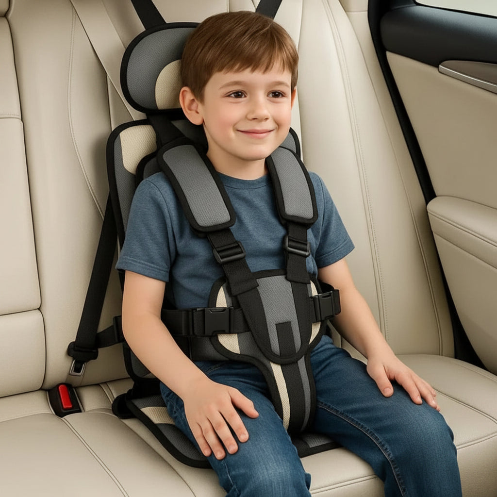Silla de coche portátil con arnés de seguridad y elevador para niños