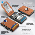 Cartera AirTag para hombre - con tarjetero emergente de aluminio, clip para billetes, cuero fino, ranuras para tarjetas 