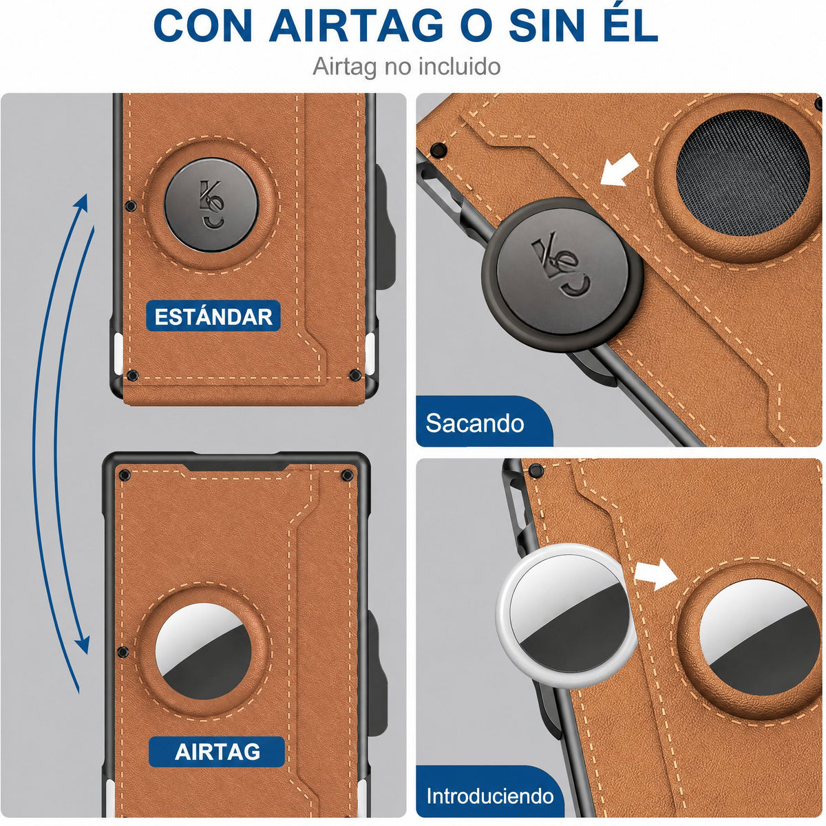 Cartera AirTag para hombre - con tarjetero emergente de aluminio, clip para billetes, cuero fino, ranuras para tarjetas 