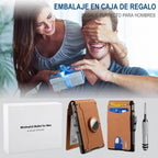 Cartera AirTag para hombre - con tarjetero emergente de aluminio, clip para billetes, cuero fino, ranuras para tarjetas 