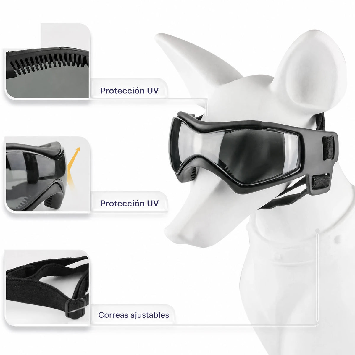Casco para perro con gafas para protección ocular