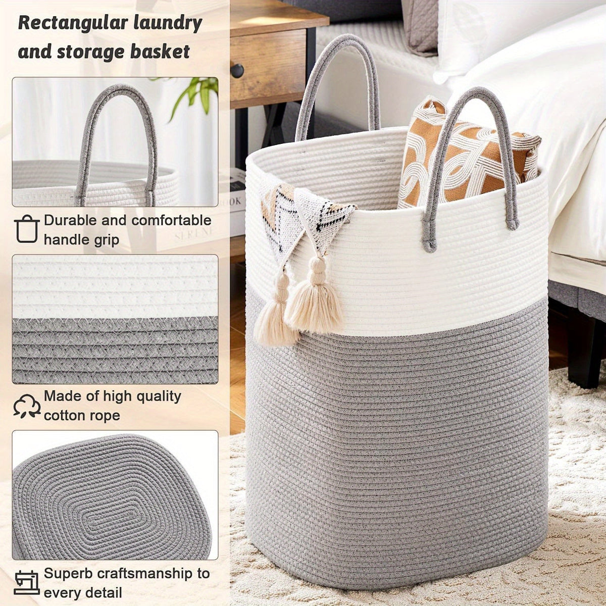 Cesta de ropa tejida extragrande - Espacio para todas tus cosas, duradera y práctica