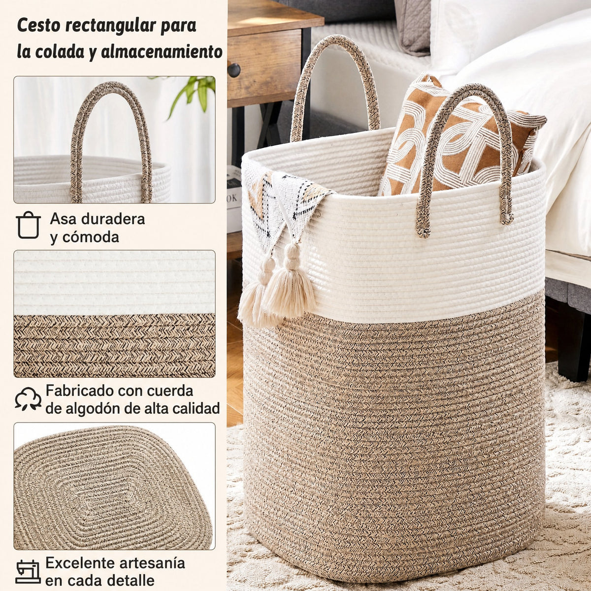 Cesta de ropa tejida extragrande - Espacio para todas tus cosas, duradera y práctica