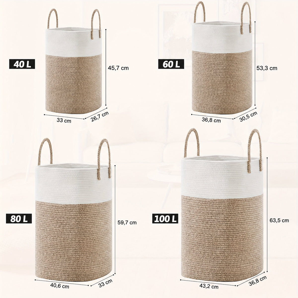 Cesta de ropa tejida extragrande - Espacio para todas tus cosas, duradera y práctica