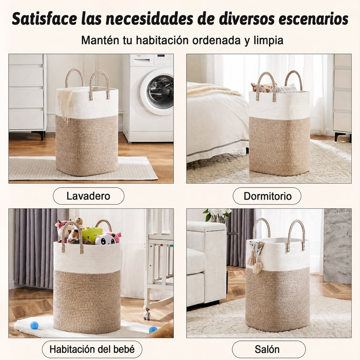 Cesta de ropa tejida extragrande - Espacio para todas tus cosas, duradera y práctica