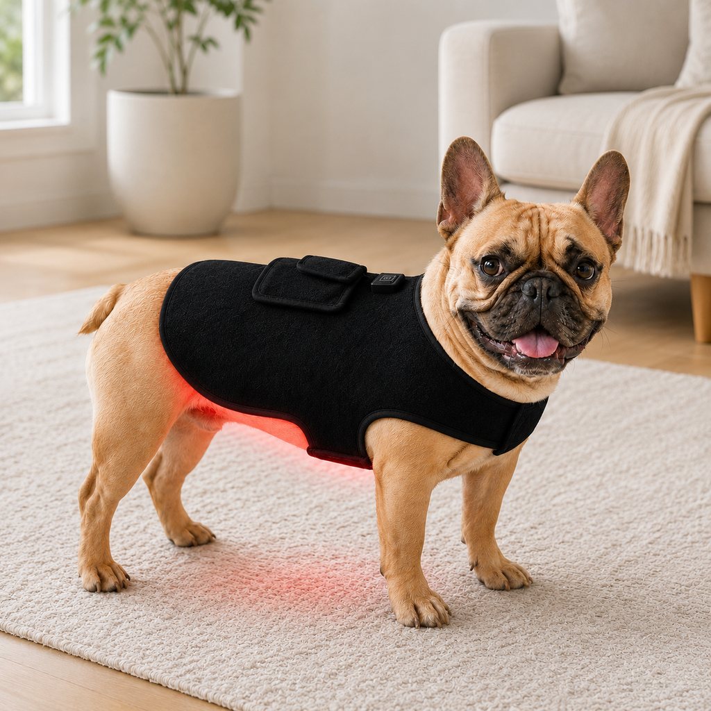 Chaleco de terapia de luz roja para perros y gatos – 660nm + 850nm infrarrojo cercano para comodidad de espalda, cadera,