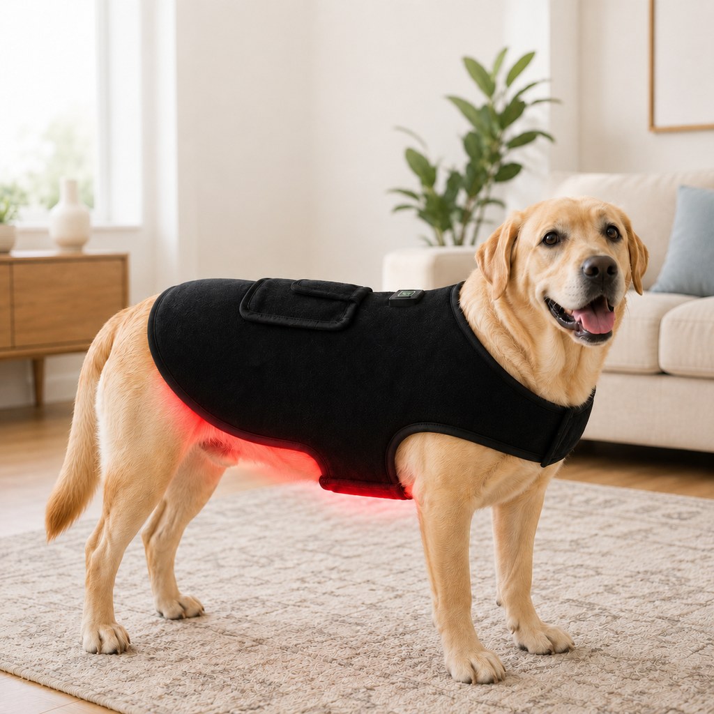 Chaleco de terapia de luz roja para perros y gatos – 660nm + 850nm infrarrojo cercano para comodidad de espalda, cadera,