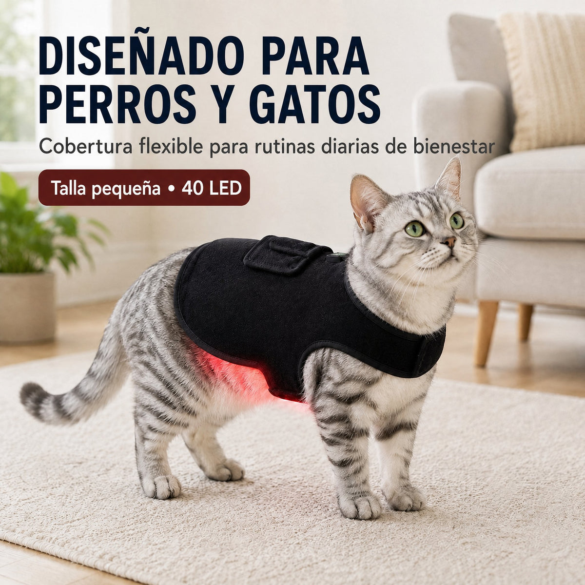 Chaleco de terapia de luz roja para perros y gatos – 660nm + 850nm infrarrojo cercano para comodidad de espalda, cadera,