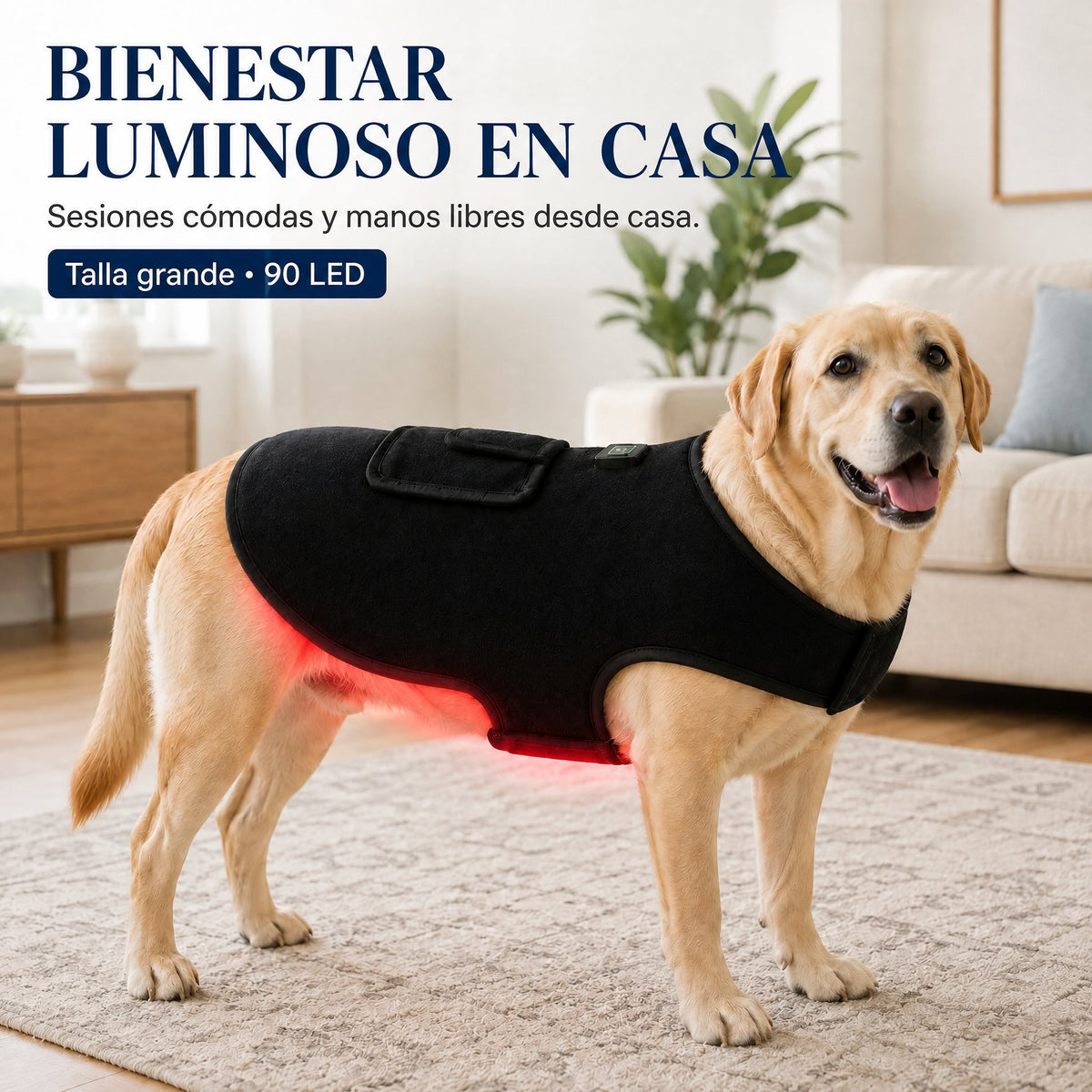 Chaleco de terapia de luz roja para perros y gatos – 660nm + 850nm infrarrojo cercano para comodidad de espalda, cadera,