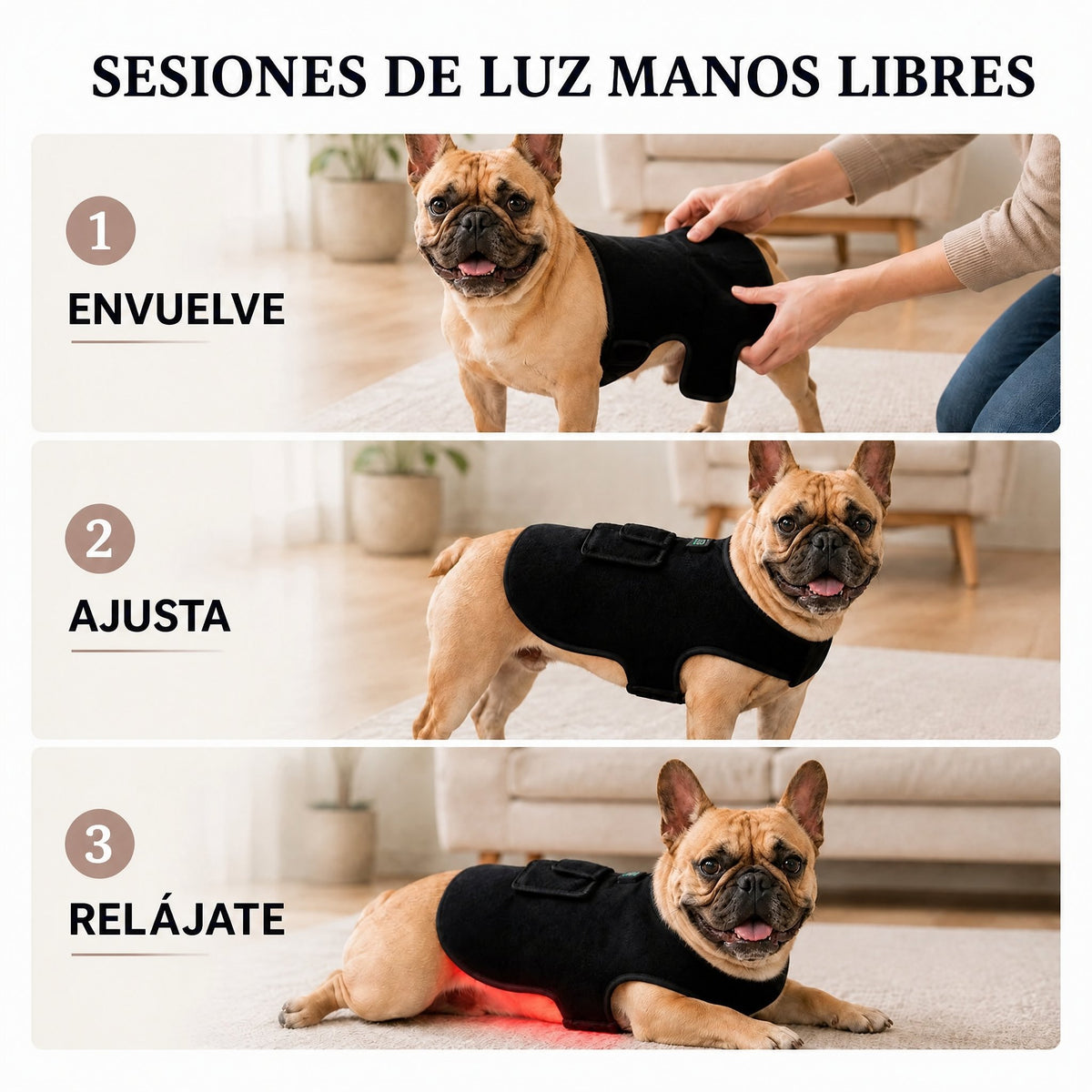Chaleco de terapia de luz roja para perros y gatos – 660nm + 850nm infrarrojo cercano para comodidad de espalda, cadera,
