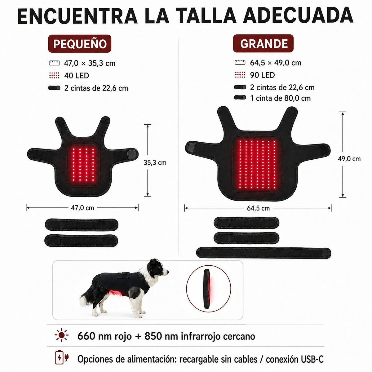 Chaleco de terapia de luz roja para perros y gatos – 660nm + 850nm infrarrojo cercano para comodidad de espalda, cadera,