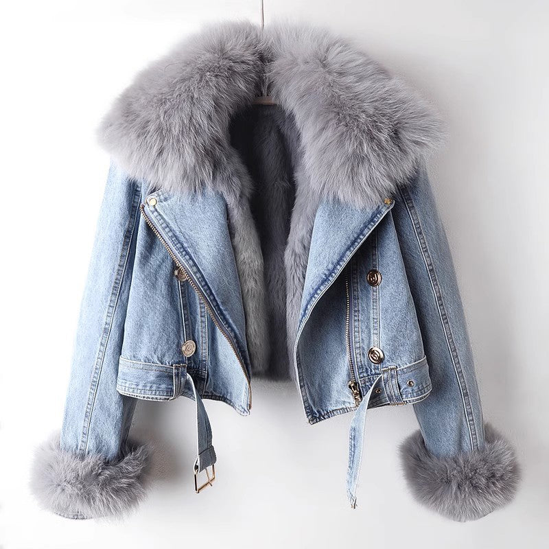 Chaqueta corta elegante para mujer con cuello desmontable