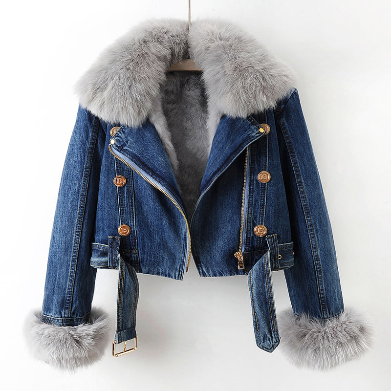 Chaqueta corta elegante para mujer con cuello desmontable