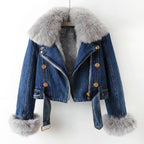 Chaqueta corta elegante para mujer con cuello desmontable