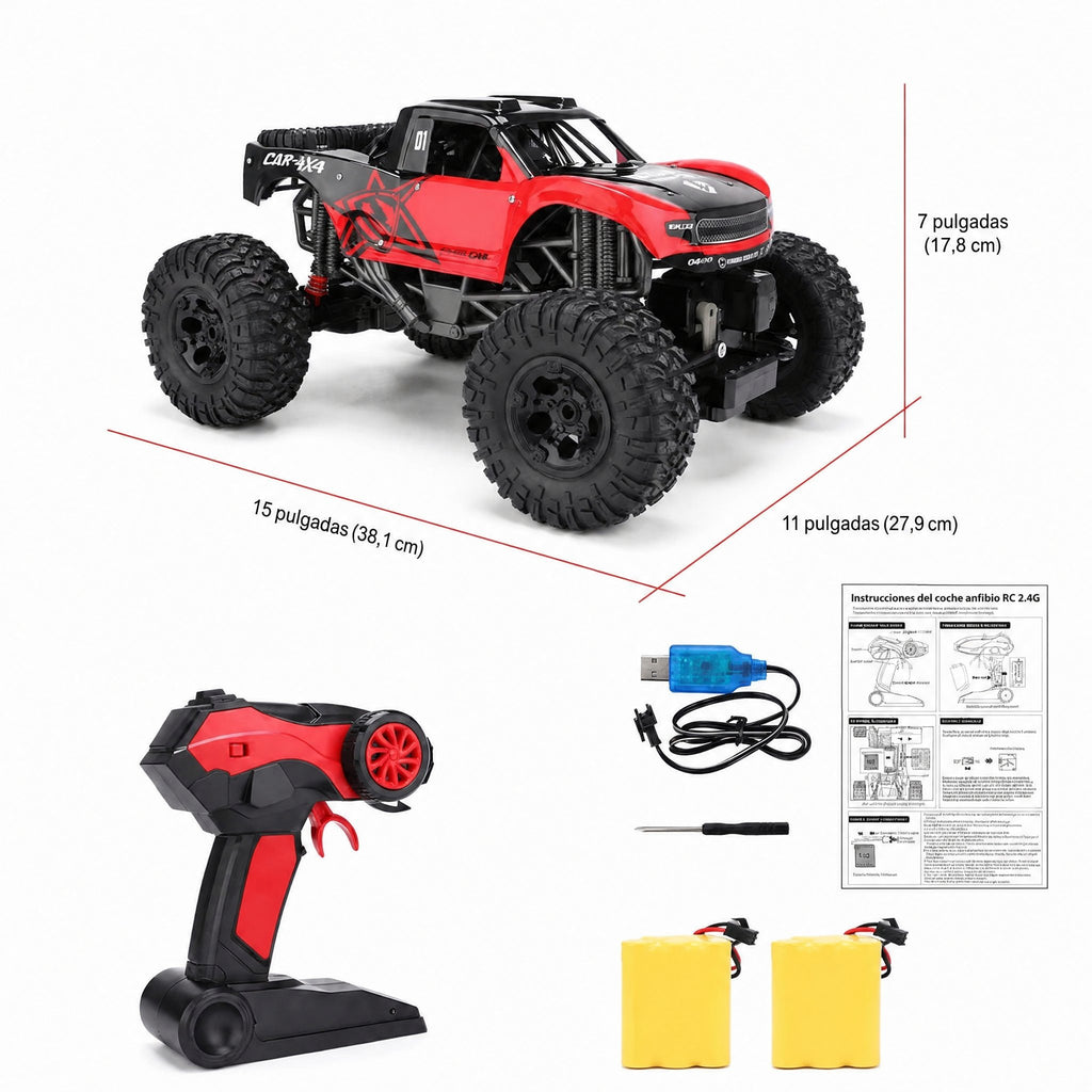 Coche monstruo anfibio teledirigido para aventuras todoterreno