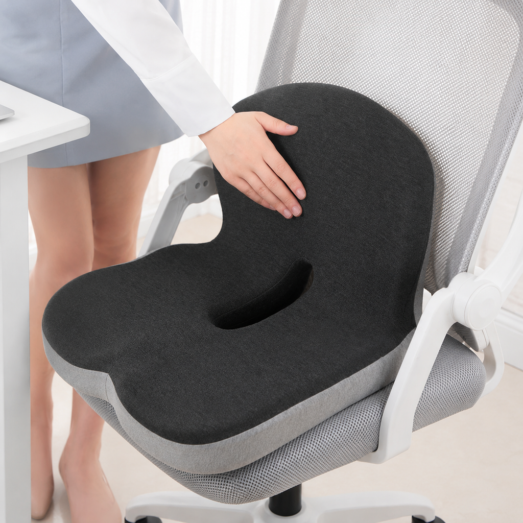 Cojín de asiento | Cojín de asiento ergonómico de espuma viscoelástica | Alivio de presión y antideslizante | ErgoComfor