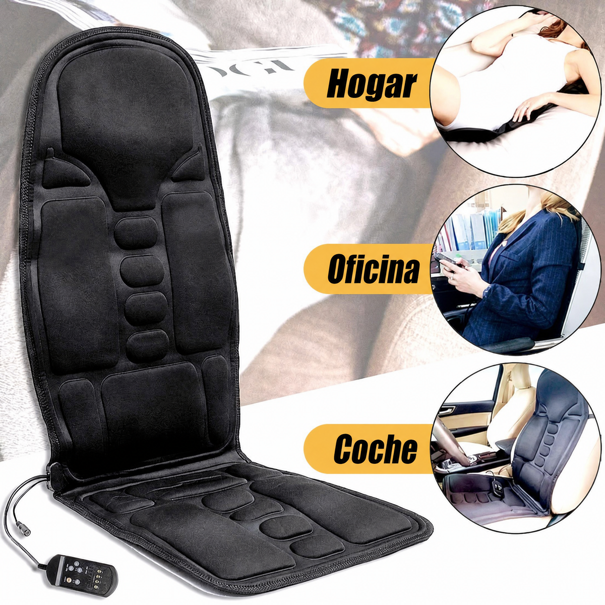 Cojín de asiento de masaje 8 modos con almohadilla térmica para espalda y cuello