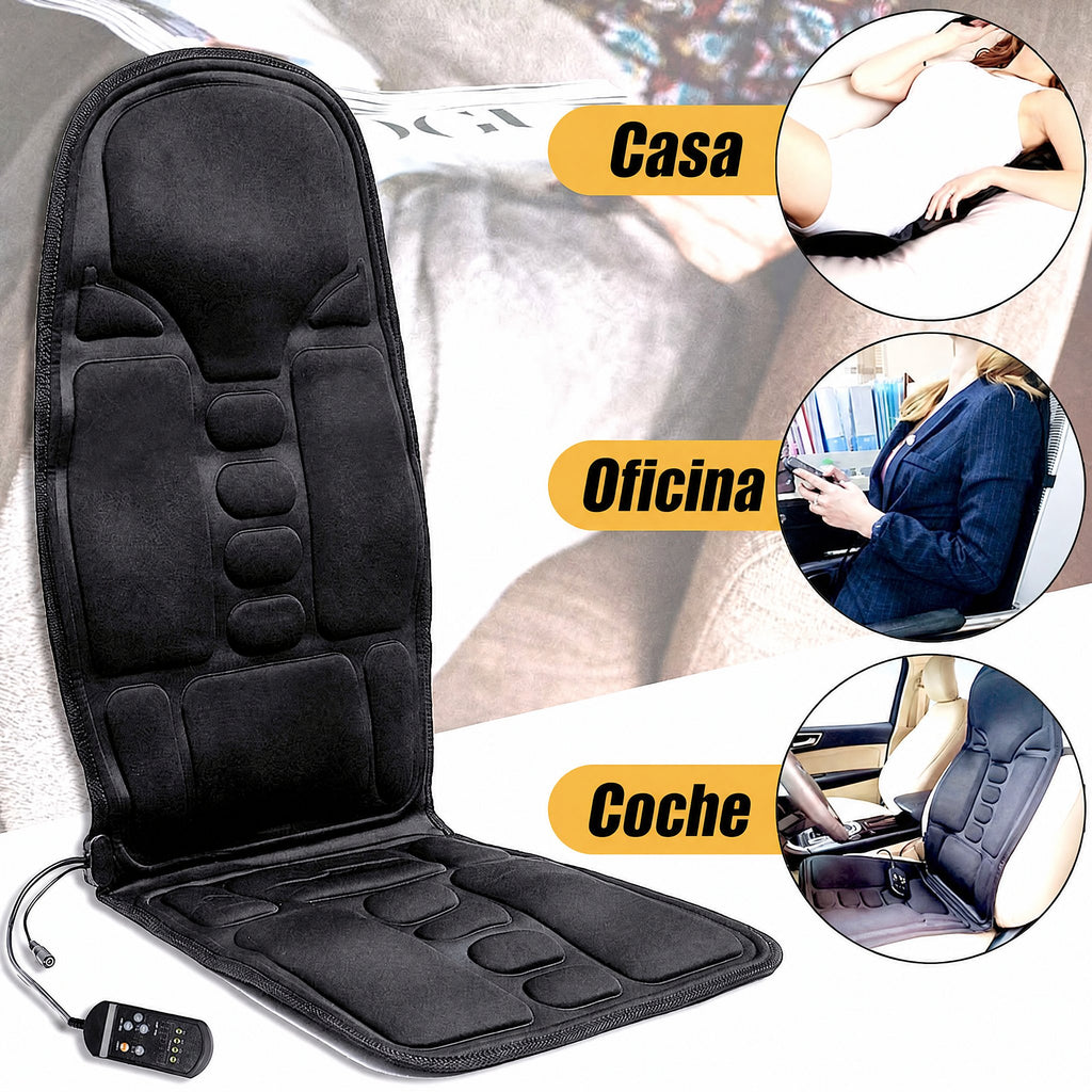 Cojín de masaje calefactado de 8 modos para silla, espalda, cuello y relajación de todo el cuerpo – Perfecto para coche 