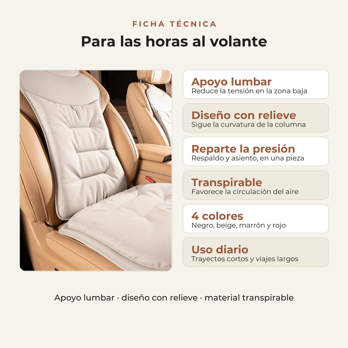 Cojín ergonómico para asiento de coche